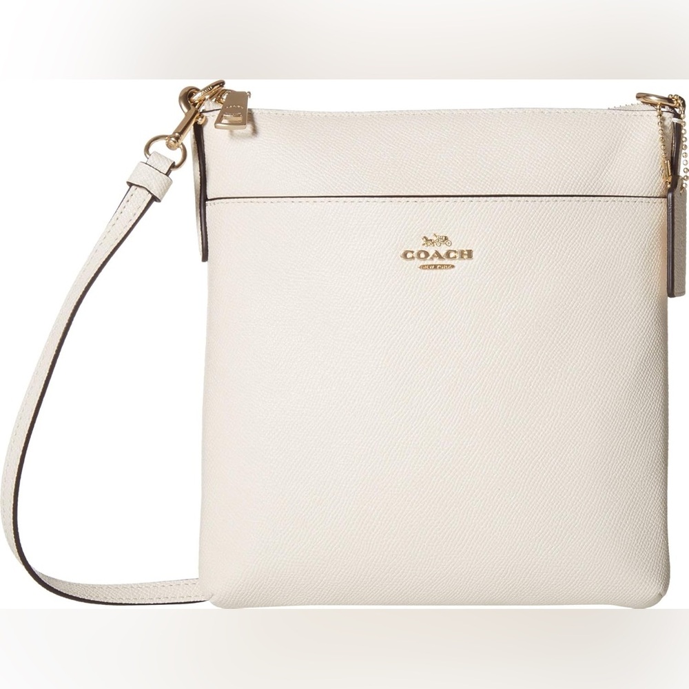 Coach North South Swingpack Crossbody Embossed Textured Leather in Chalk/Gold